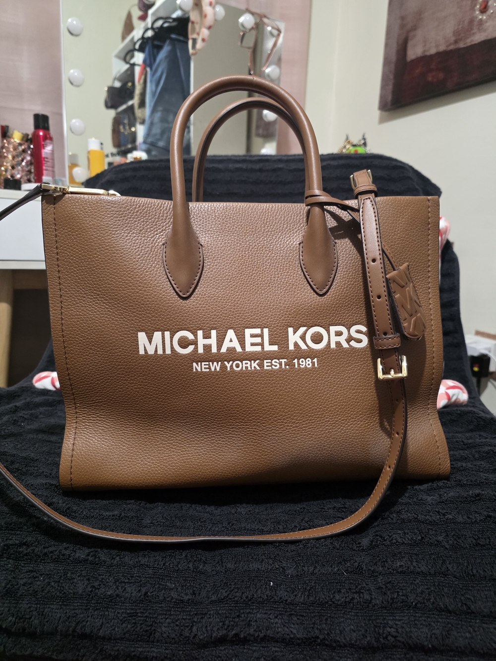 Michael Kors Brown Leather Tote Bag with Logo